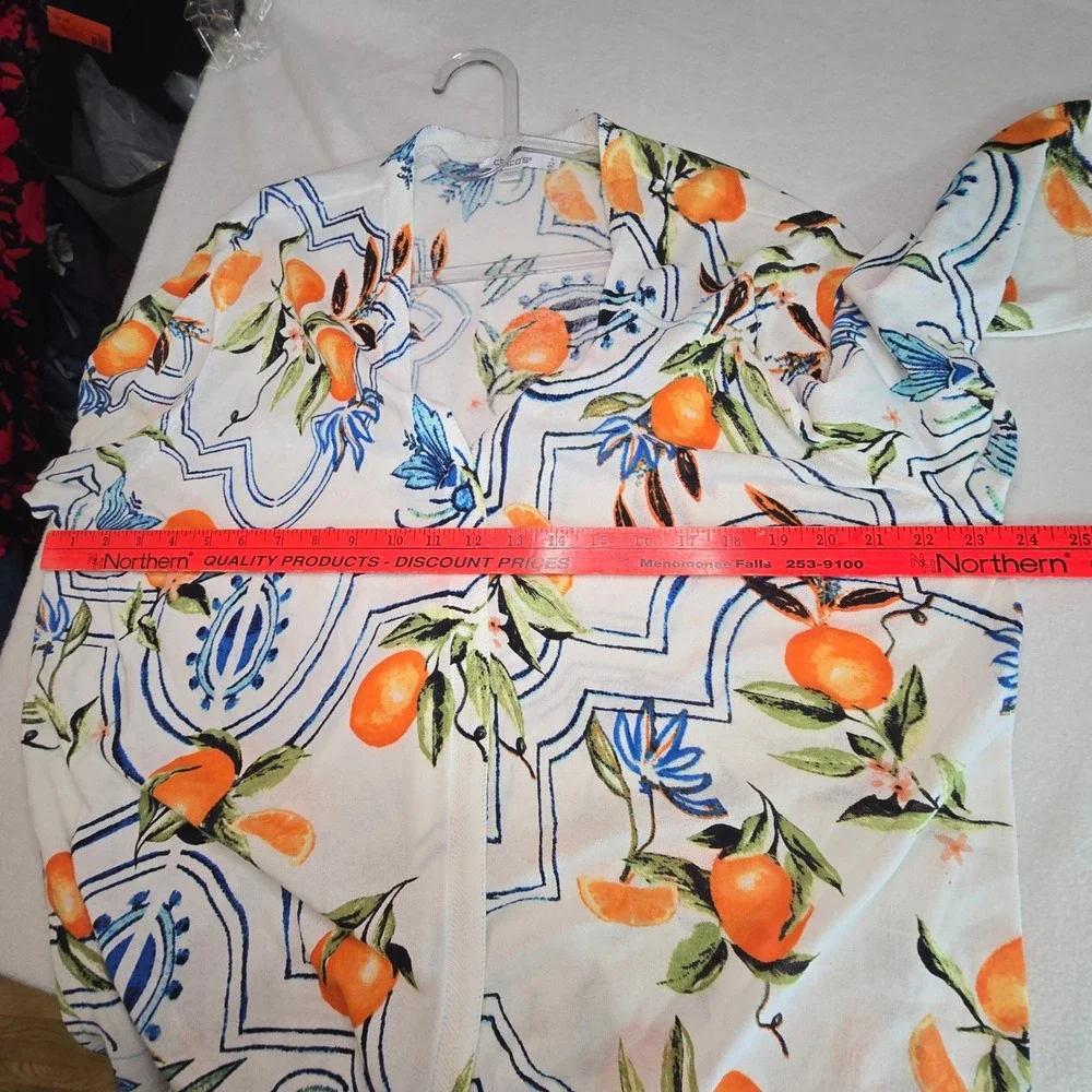 Chicos 4 Orange Citrus Fruit Open Front Kimono Jacket Cotton Blend Tropical XXL